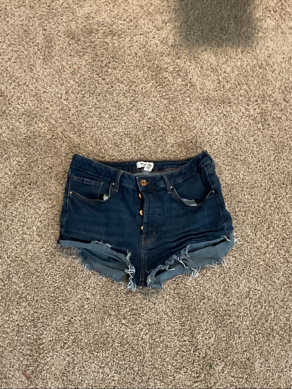 Forever 21 Dark Blue Distressed High-Rise Denim Shorts
